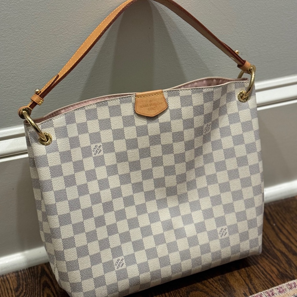 Louis Vuitton Damier Azur Canvas Shoulder Bag with Vachetta Leather Trim